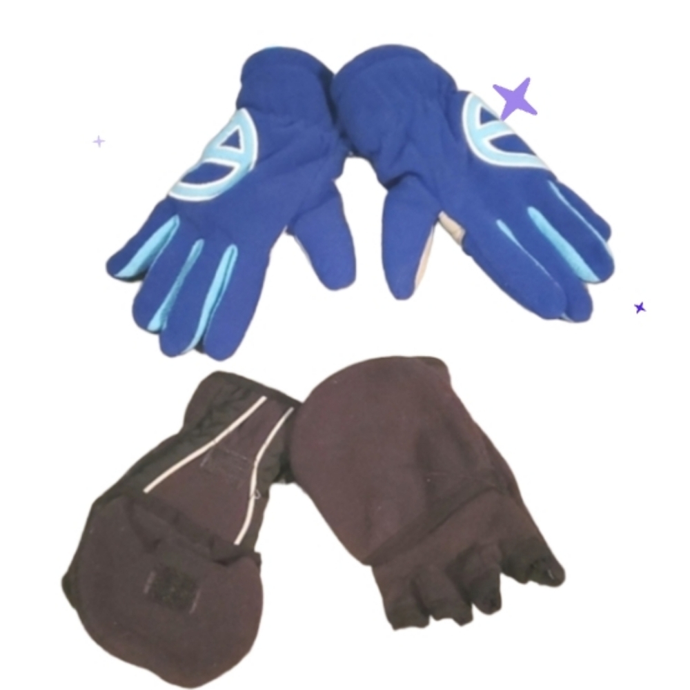 2 new pairs boys youth gloves.peace and texting flip gloves